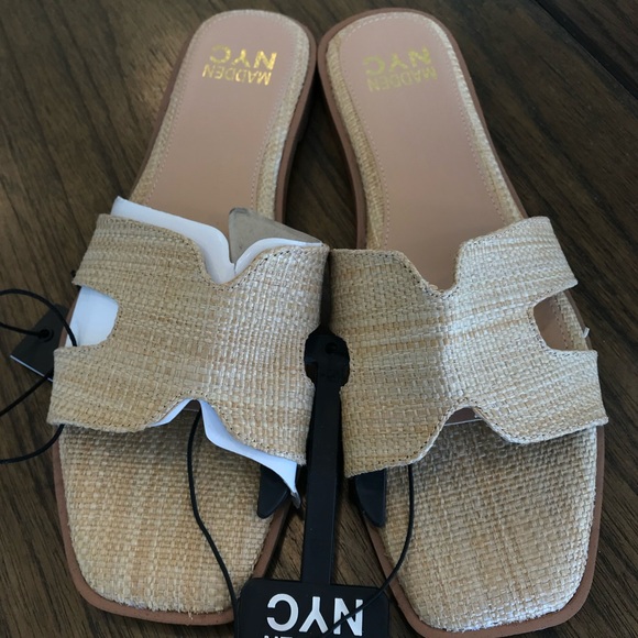 🔴 4/$15 Madden NYC Women's Tan Beige Raffia Open Toe Slides Sandals size 9 NWT - Picture 5 of 14